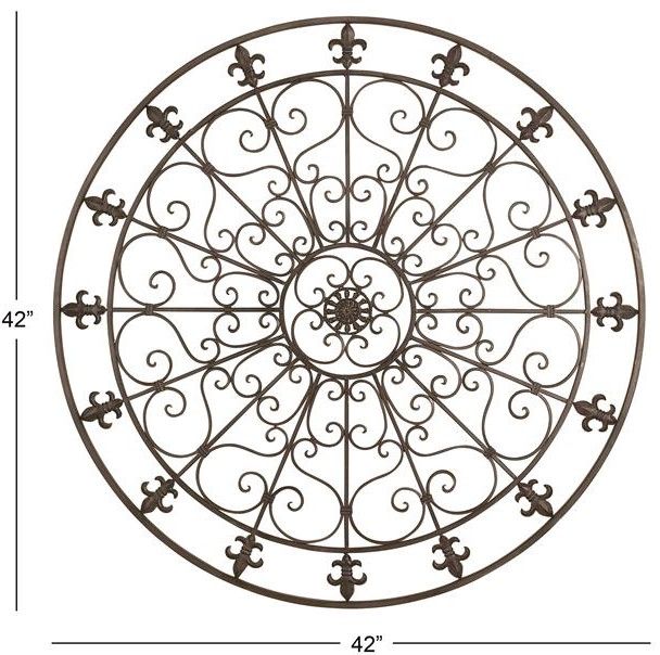 Deco Marche Black Fleur De Lis Circle Wall Decor with Scrollwork-2