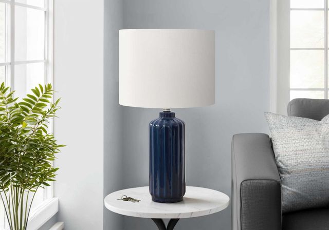 Monarch Specialties Inc. Blue Ceramic Table Lamp with Ivory Shade-2