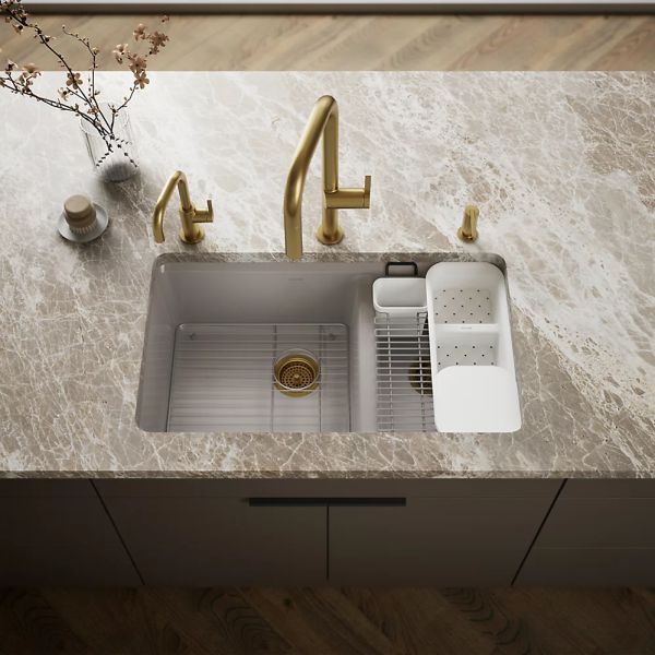 KOHLER® Riverby® Truffle 33" Undermount Double-Bowl Workstation Kitchen Sink-1