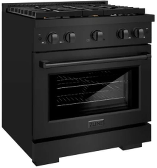 ZLINE 30" Black Stainless Steel Pro Style Gas Range with 4 Brass Burners-3