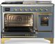 Ilve® Majestic III 48" Blue Gray Pro Style Dual Fuel Liquid Propane Range with 5 Black Brass Burners and Brass Trim-2