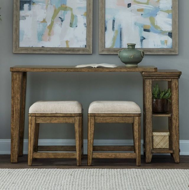 Liberty Furniture Carolina Park 3-Piece Amber Brown Console Table and Stool Set-1