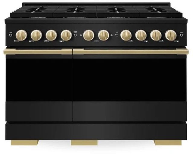 ZLINE Marino 48" Black Stainless Steel Pro Style Dual Fuel Range with Polished Gold Accents-0