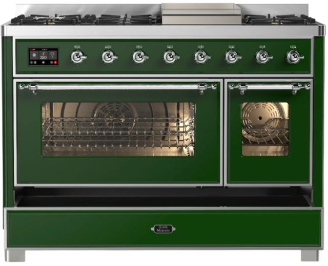 Ilve® Majestic III 48" Emerald Green Pro Style Dual Fuel Liquid Propane Range with Triple Glass Door and Chrome Trim-1