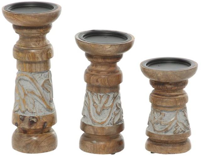 Deco Marche 3-Piece Brown Decorative Candle Holder Set-0