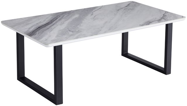 Mazin Furniture Leander White Sintered Stone Top Coffee Table with Black Metal Legs-0