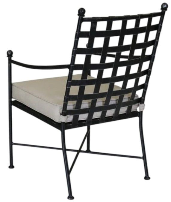 Sunset West Provence Century Pewter Antique Wrought Iron Outdoor Dining Arm Chair with Canvas Flax Cushion-2