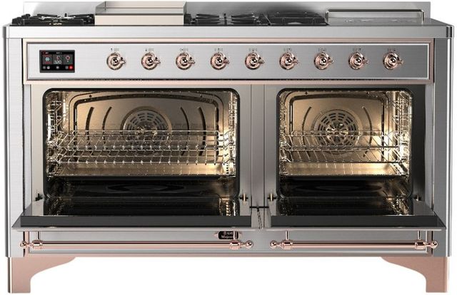 Ilve® Majestic III 60'' Stainless Steel Pro Style Dual Fuel Natural Gas Range with Solid Door and Copper Trim-2