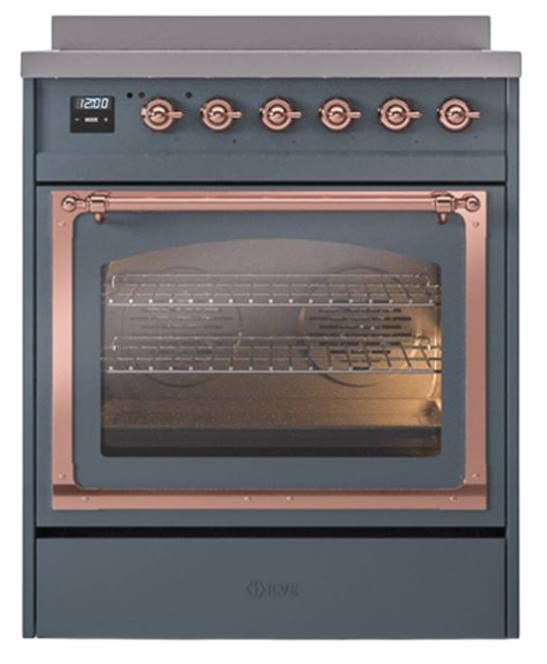 Ilve® Nostalgie II Noblesse 30'' Blue Gray Pro Style Induction Range with Copper Trim-1