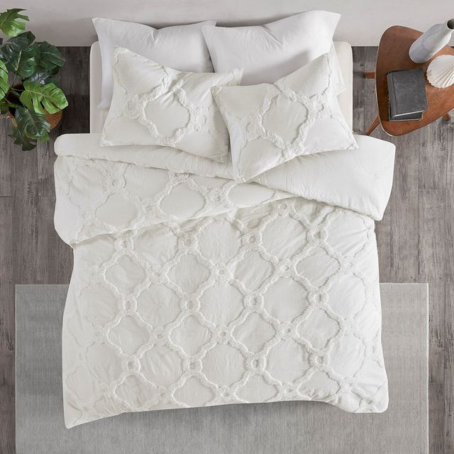 Olliix by Madison Park 3 Piece White King/California King Pacey Tufted Cotton Chenille Geometric Comforter Set-1