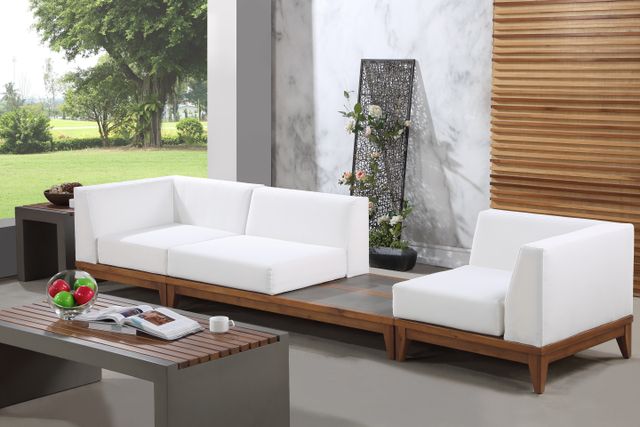 Meridian Furniture Rio 3-Piece Acacia Wood/Off-White Fabric/Wood Outdoor Patio Modular Sectional Sofa-2