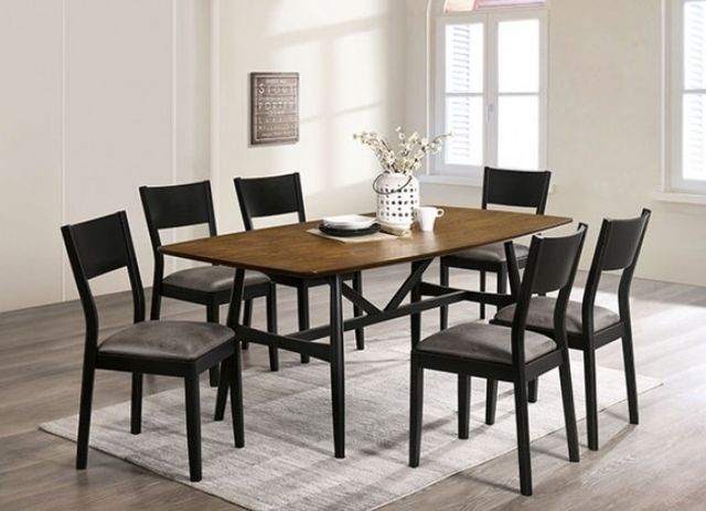 Furniture of America® Oberwil 7-Piece Antique Oak Dining Table Set with Black Legs-1