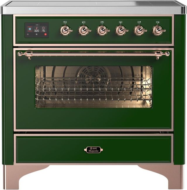 Ilve® Majestic III 36" Emerald Green Pro Style Induction Range with Triple Glass Door and Copper Trim-0