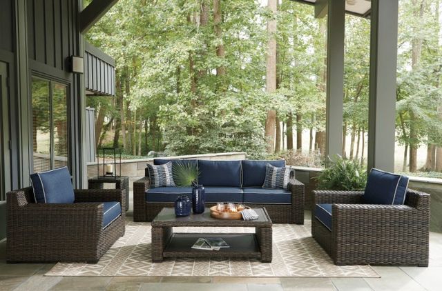 Signature Design by Ashley® Grasson Lane Blue/Brown Outdoor Fabric/Wicker Sofa-4