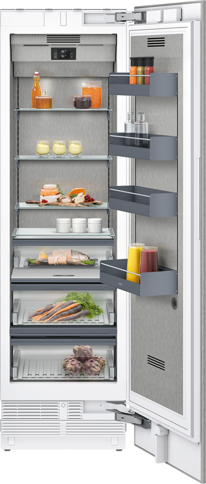 Front view of the opened Gaggenau 400 Series 13.0 Cu. Ft. Stainless Steel Refrigeration Column