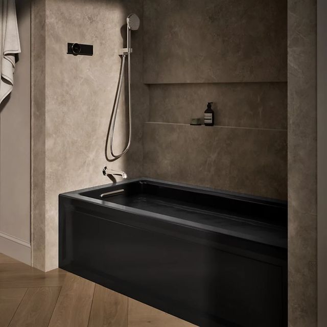 KOHLER® Archer® Black 66" x 32" Alcove Heated BubbleMassage™ Air Bath-2