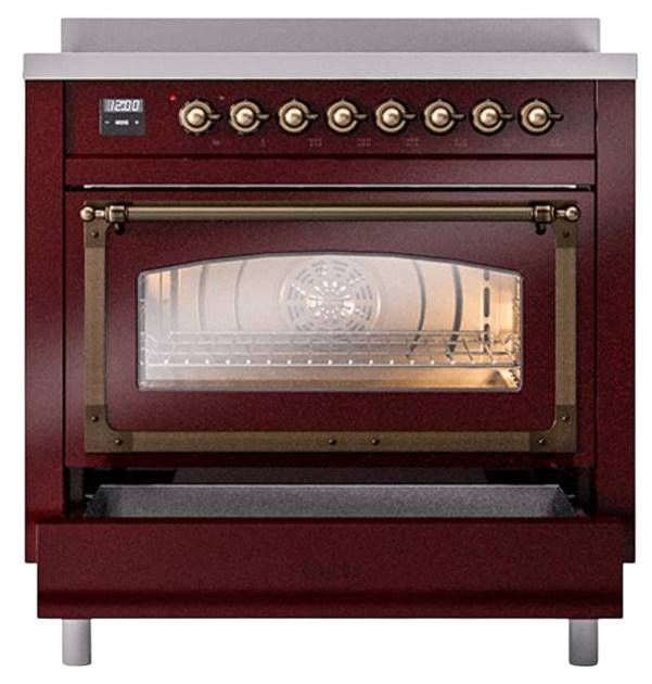 Ilve® Nostalgie II Noblesse 36'' Burgundy Pro Style Induction Range with Burnished Trim-3