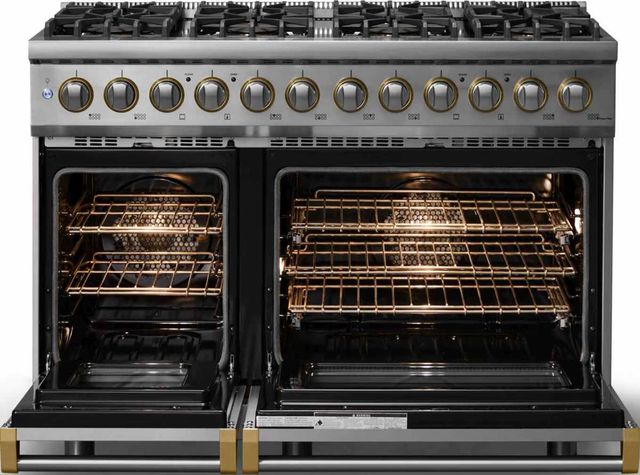 Viking® 5 Series 48" Stainless Steel Pro Style Dual Fuel (NG) Range with Brushed Brass Trim-1