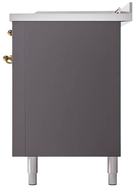 Ilve® Nostalgie II Noblesse 60'' Graphite Matte Pro Style Dual Fuel Range with Brass Trim-3