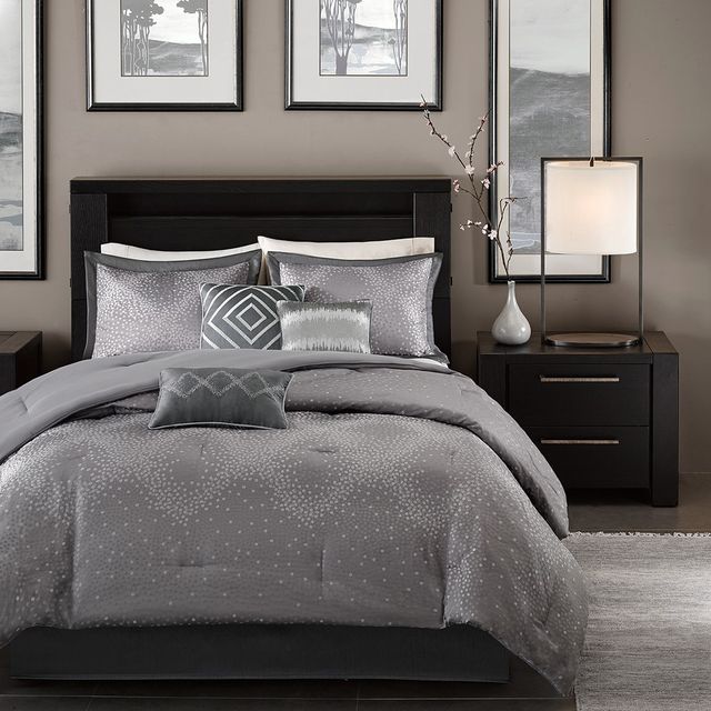 Olliix by Madison Park 7 Piece Grey Queen Quinn Comforter Set-1
