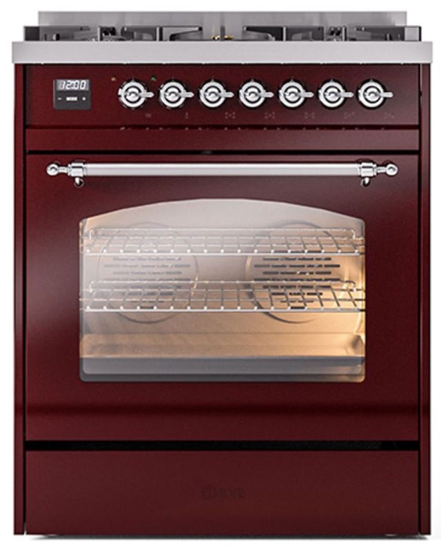 Ilve® Nostalgie II Series 30" Burgundy Pro Style Dual Fuel Range-2