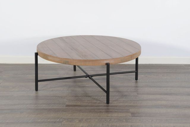 Sunny Designs™ Weathered Brown Round Coffee Table with Black Metal Base -2