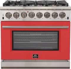 FORNO® Alta Qualita 36" Stainless Steel Pro Style Dual Fuel Range with Red Door