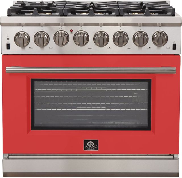 FORNO® Capriasca 36" Stainless Steel Pro Style Dual Fuel Range with Red Door