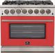FORNO® Capriasca 36" Stainless Steel Pro Style Dual Fuel Range with Red Door-0