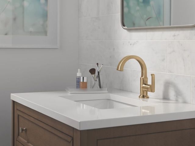 Delta Tetra™ Lumicoat® Champagne Bronze Single Handle Bathroom Faucet-2