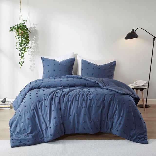 Olliix by Urban Habitat Alaina 3 Piece Cotton Indigo Blue Full/Queen Comforter Mini Set-0