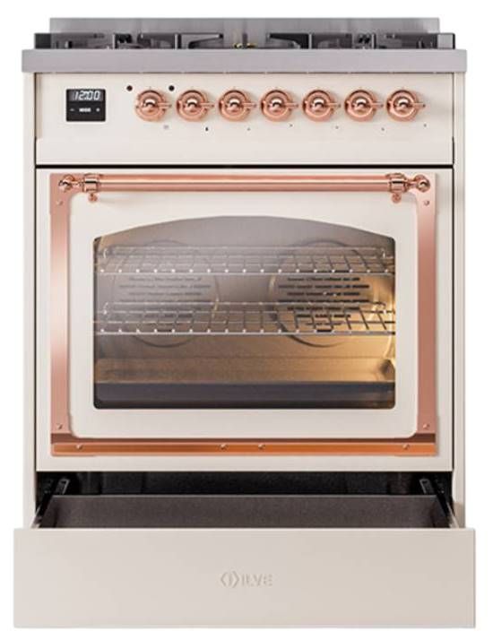 Ilve® Nostalgie II Noblesse 30" Antique White Pro Style Dual Fuel Range with Copper Trim-3