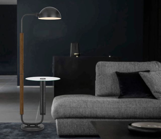 Cal® Lighting & Accessories Keyser Charcoal Grey/Oak Floor Lamp-3