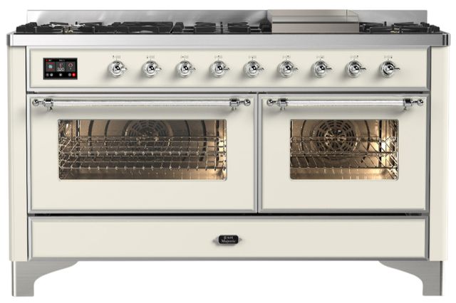 Ilve® Majestic III 60" Antique White Pro Style Dual Fuel Natural Gas Range with Triple Glass Door and Chrome Trim-0