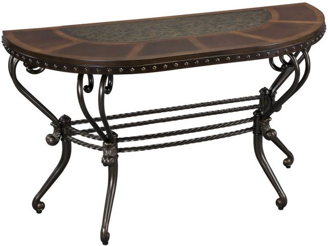 Mazin Furniture Jenkins Dark Cherry Sofa Table with Tobacco Metal Base -2