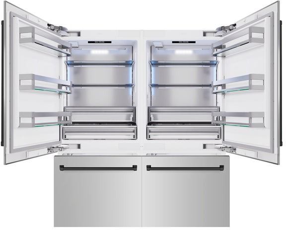 ZLINE Autograph Edition 72" 39.6 Cu. Ft. Satin Stainless Steel Built In French Door Refrigerator with Matte Black Accents-1
