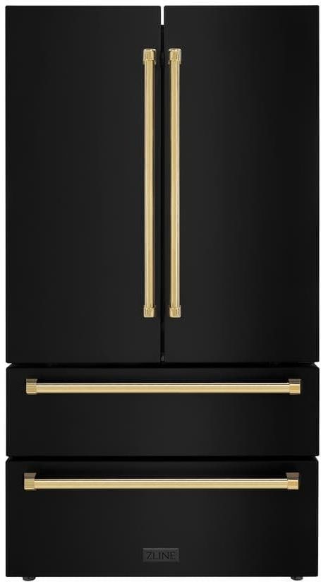ZLINE Autograph Edition 36" 22.5 Cu. Ft. Fingerprint Resistant Black Stainless Steel Counter Depth French Door Refrigerator with Polished Gold Traditional Handles-0