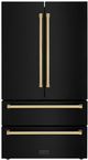 ZLINE Autograph Edition 36" 22.5 Cu. Ft. Fingerprint Resistant Black Stainless Steel Counter Depth French Door Refrigerator with Polished Gold Traditional Handles-0