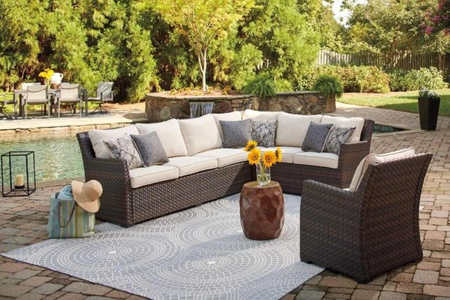 Signature Design by Ashley® Easy Isle 2-Piece Dark Brown/Beige Outdoor Sectional with Chair-3