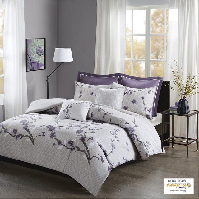 Olliix by Madison Park 7 Piece Purple Full/Queen Holly Cotton Duvet Cover Set-0