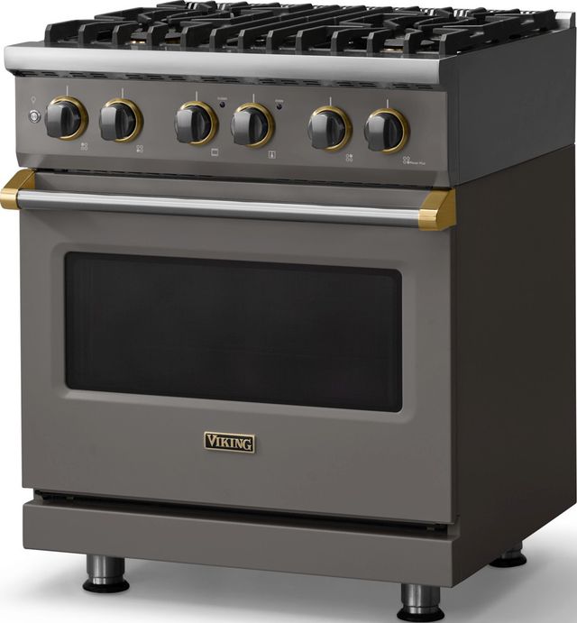 Viking® 5 Series 30" Damascus Gray Pro Style Dual Fuel (NG) Range with Brushed Brass Trim-3