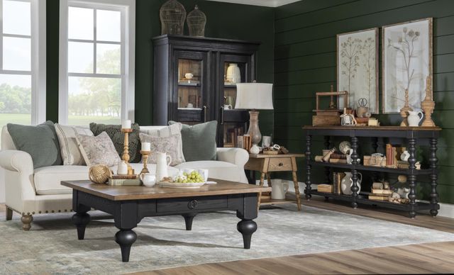 Legacy Classic Vintage Market Barnwood Oak Cocktail Table with Kettle Black Base-2