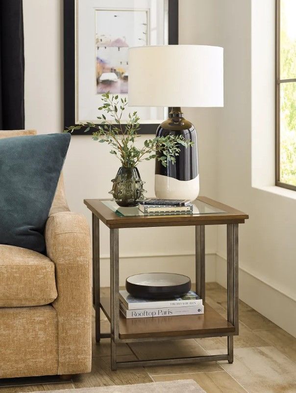 Hammary® Ingrid Glass Top End Table with Dusty Silver Base-1