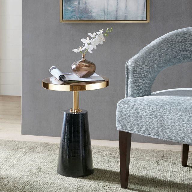 Olliix by Madison Park Gold Sophia Round Pedestal Accent Side Table with Black Metal Base-3