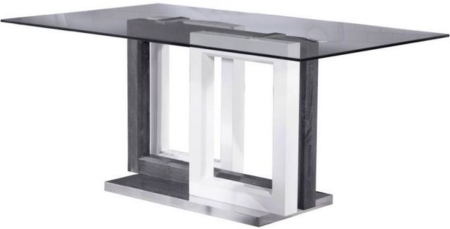 Mazin Furniture Yves Clear Glass Top Dining Table with White and Chrome Base -0