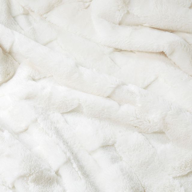 Olliix by Madison Park Claire Luxury Basketweave Ivory Faux Fur Throw-1