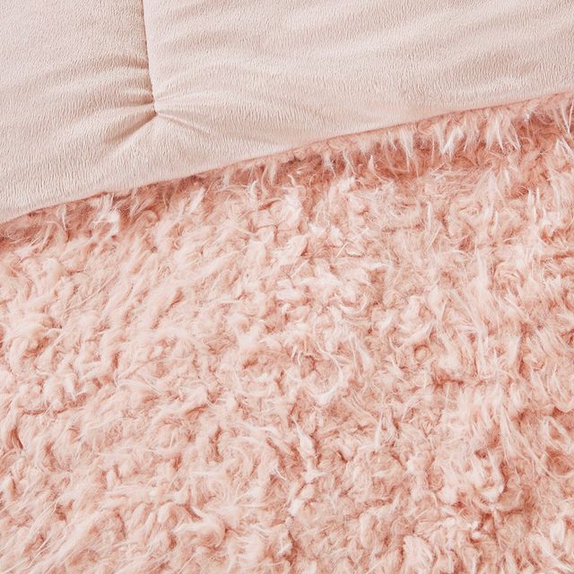 Olliix by Madison Park Nova Blush Full/Queen Faux Mohair Reverse Faux Mink Comforter Set-2