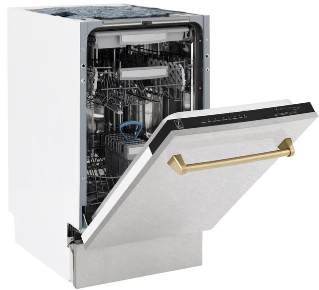 ZLINE Autograph Edition 18" Satin Stainless Steel Built In Dishwasher with Champagne Bronze Handle-3