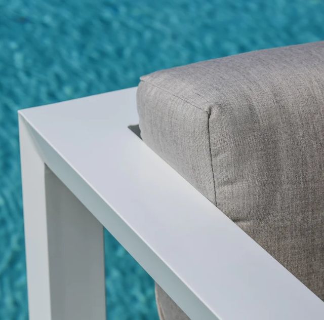 Sunset West Newport Satin White Aluminum Outdoor Sofa with Cast Silver Cushion-3