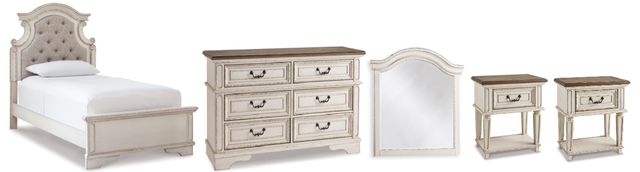 Signature Design by Ashley® Realyn 5-Piece Chipped White Twin Panel Bed Set-0